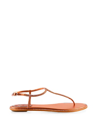 René Caovilla Crystal-embellished Flat Sandals In Orange