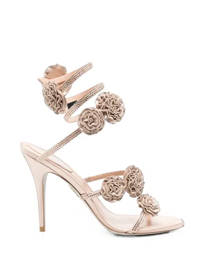 René Caovilla Crystal-embellished Floral-appliqué Sandals In Neutrals
