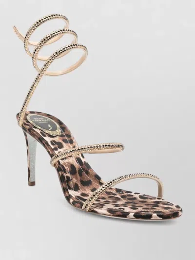 René Caovilla Crystal-embellished Leopard-print Satin Sandals In Animal Print