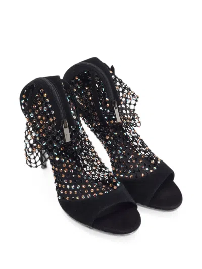 Pre-owned René Caovilla Crystal-embellished Mesh Heeled Sandals In Black