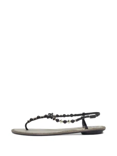 Pre-owned René Caovilla Crystal-embellished Patent Leather Sandals In Black