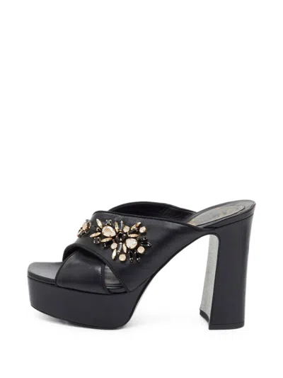 Pre-owned René Caovilla Crystal-embellished Sandals In Black