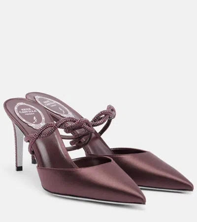 René Caovilla Crystal-embellished Satin Mules In Burgundy