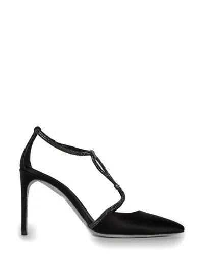 René Caovilla Crystal-embellished Satin Pumps In Black