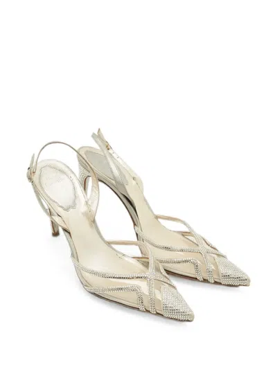 Pre-owned René Caovilla Crystal-embellished Slingback Pumps In White