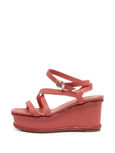 Pre-owned René Caovilla Crystal-embellished Wedge Sandals In Pink
