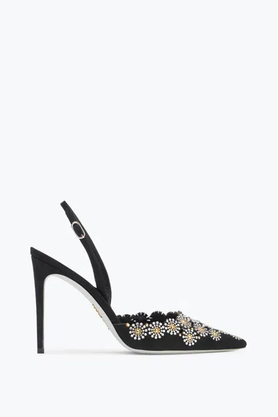 René Caovilla Daisy Black Suede Slingback With Crystals 105