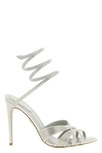 René Caovilla Dania Pumps Rhinestones Spiral Ankle Strap In Silver