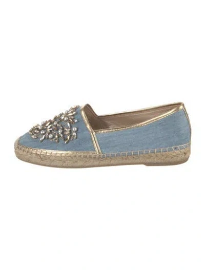 Pre-owned René Caovilla Denim Crystal Embellishments Espadrilles In Blue