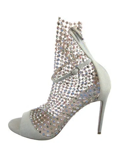 Pre-owned René Caovilla Denim Crystal Embellishments Sandals