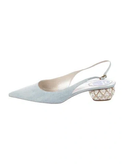 Pre-owned René Caovilla Denim Slingback Pumps In Blue