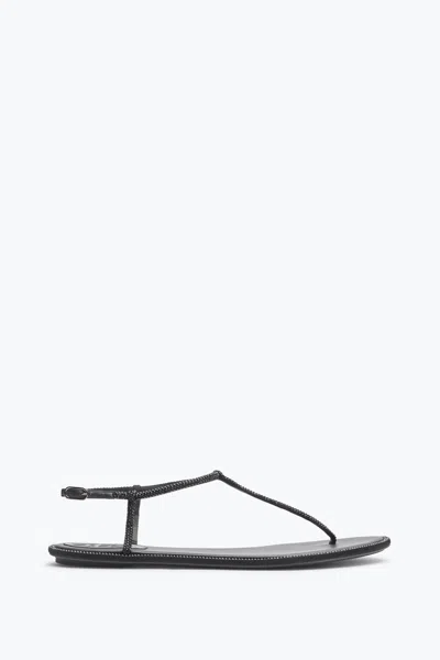 René Caovilla Diana Black Flat Sandal 10