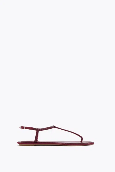 René Caovilla Diana Bordeaux Satin-lamb/siam Strass Thong In Red
