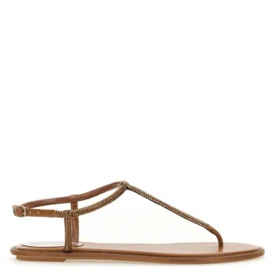 René Caovilla Rene Caovilla Diana Crystal Flat Sandals In Beige