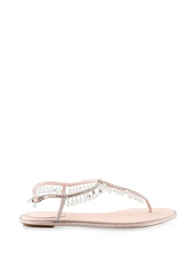 René Caovilla Diana Crystal-embellished Drop-pendant Flat Sandals In Pink