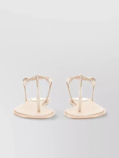 René Caovilla "diana" Embellished Straps Flat Sole Sandals In Neutral