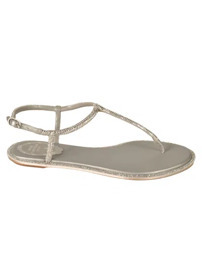 René Caovilla Diana Flat Sandals In Silver