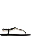 René Caovilla Flat Sandals Adorned Open Toe In Black