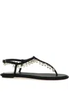 René Caovilla Flat Sandals Adorned Open Toe In Black