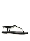 René Caovilla Flat Sandals Adorned Open Toe In Black