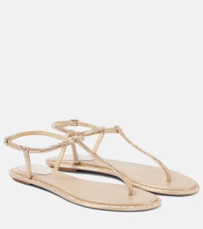 René Caovilla Diana Satin And Leather Thong Sandals In Beige