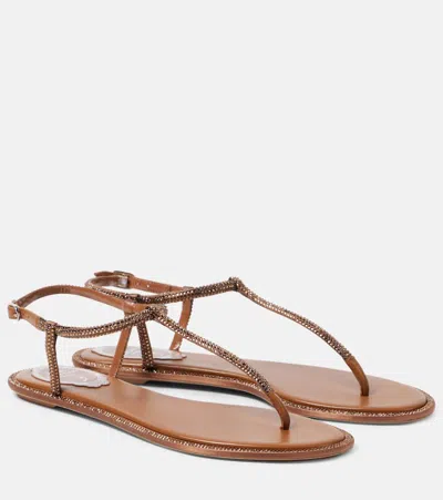 René Caovilla Diana Satin And Leather Thong Sandals In Brown