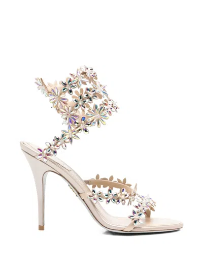 René Caovilla Eden Floral Strap Sandals In Gold