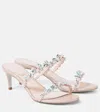 René Caovilla Eden Slider 60 Embellished Satin Sandals In Beige