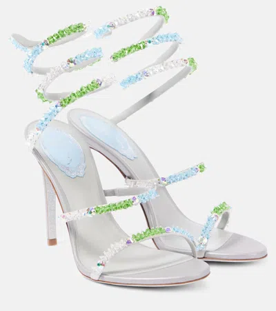 René Caovilla Embellished 105 Satin Sandals In Grey