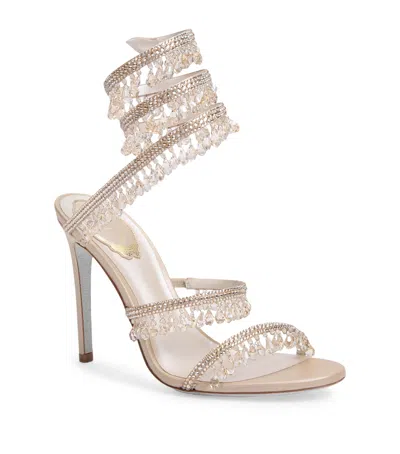 René Caovilla Chandelier Snake Beaded Crystal Ankle-wrap Sandals In Neutral