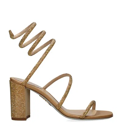 René Caovilla Cleo Crystal-embellished Satin Heeled Sandals In Gold