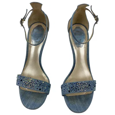 Pre-owned René Caovilla Rene Caovilla Embellished Denim Strappy Sandals Heels , Size 38/ 8 In Gray