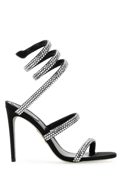 René Caovilla Embellished Fabric Cleo Sandals In Black