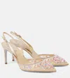 René Caovilla Crystal Lace Slingback Pumps In Beige/pink Stones