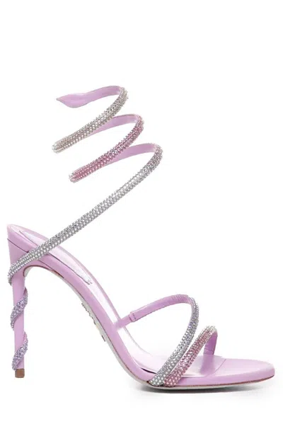 René Caovilla Embellished Open Toe Sandals In Purple