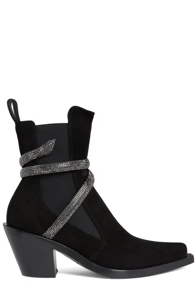 René Caovilla 80mm Crystal-embellished Suede Ankle Boots In Black