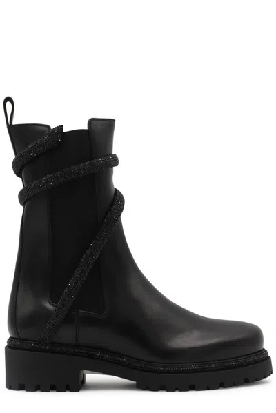 René Caovilla Rene Caovilla Embellished Round Toe Boots In Black