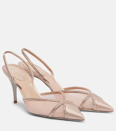 René Caovilla Embellished Satin And Mesh Slingback Pumps In Multi