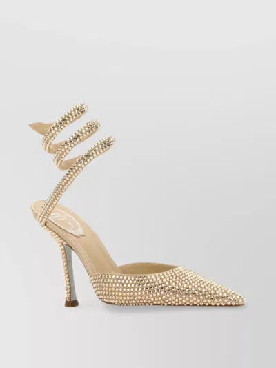 René Caovilla Embellished Satin Cleo Pumps In Yellow/beige