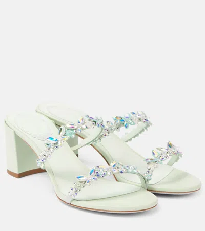 René Caovilla Embellished Satin Mules In Cool Mint/crystal Ab Strass