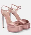 René Caovilla Embellished Satin Platform Sandals In Rose