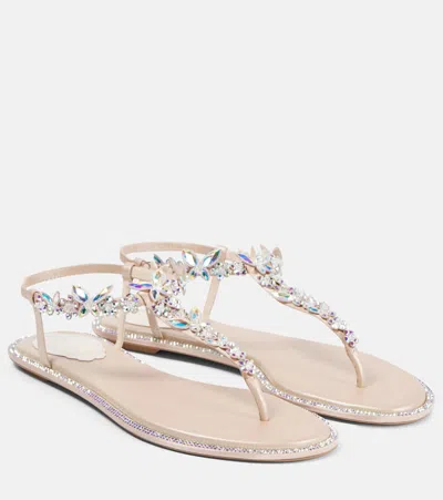 René Caovilla Sandalen Aus Satin Mit Kristallen In Beige