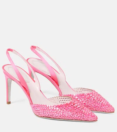 René Caovilla Embellished Satin Slingback Sandals In Black