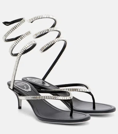 René Caovilla Embellished Satin Thong Sandals In Black