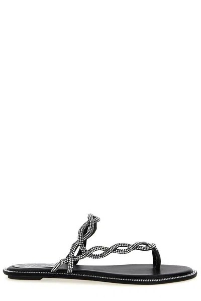 René Caovilla Embellished Slip-on Sandals In Black