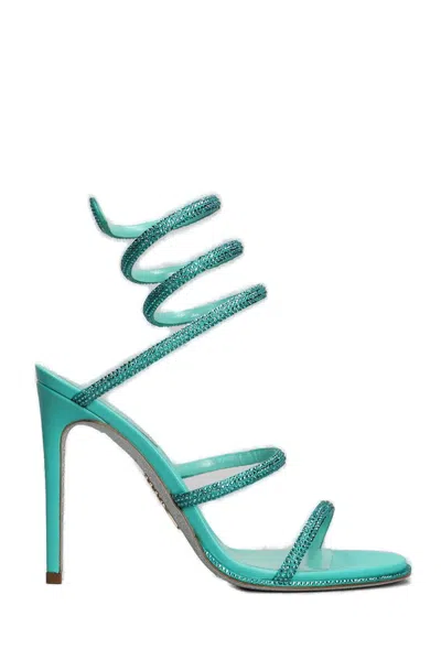 René Caovilla Embellished Spiral Strap Heeled Sandals In Green