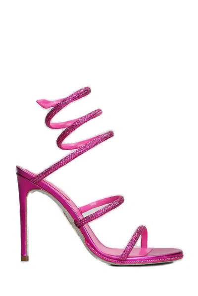 René Caovilla Embellished Spiral Strap Heeled Sandals In Purple