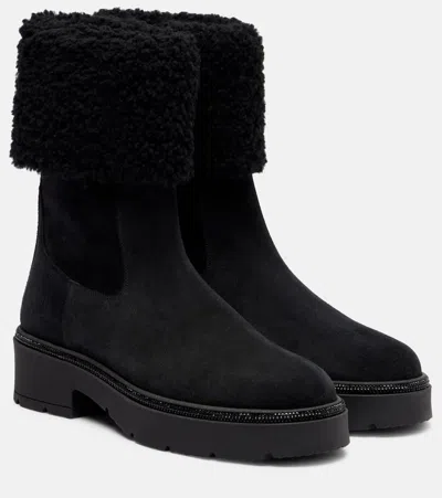 René Caovilla Embellished Suede Chelsea Boots In Black