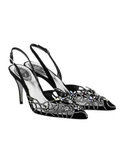 René Caovilla Embellished Suede Slingback Pumps In Black