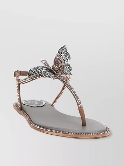 RENÉ CAOVILLA EMBELLISHED T-STRAP FLAT SOLE SANDALS